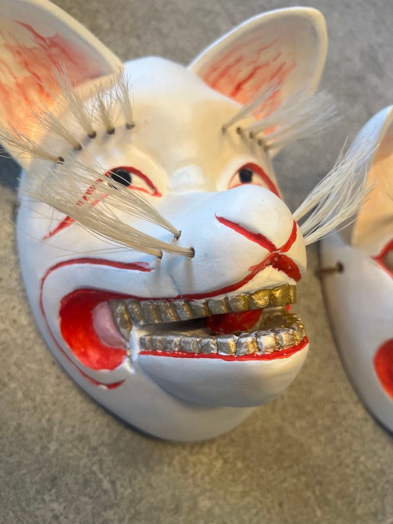 狐面（雄雌セット）木彫