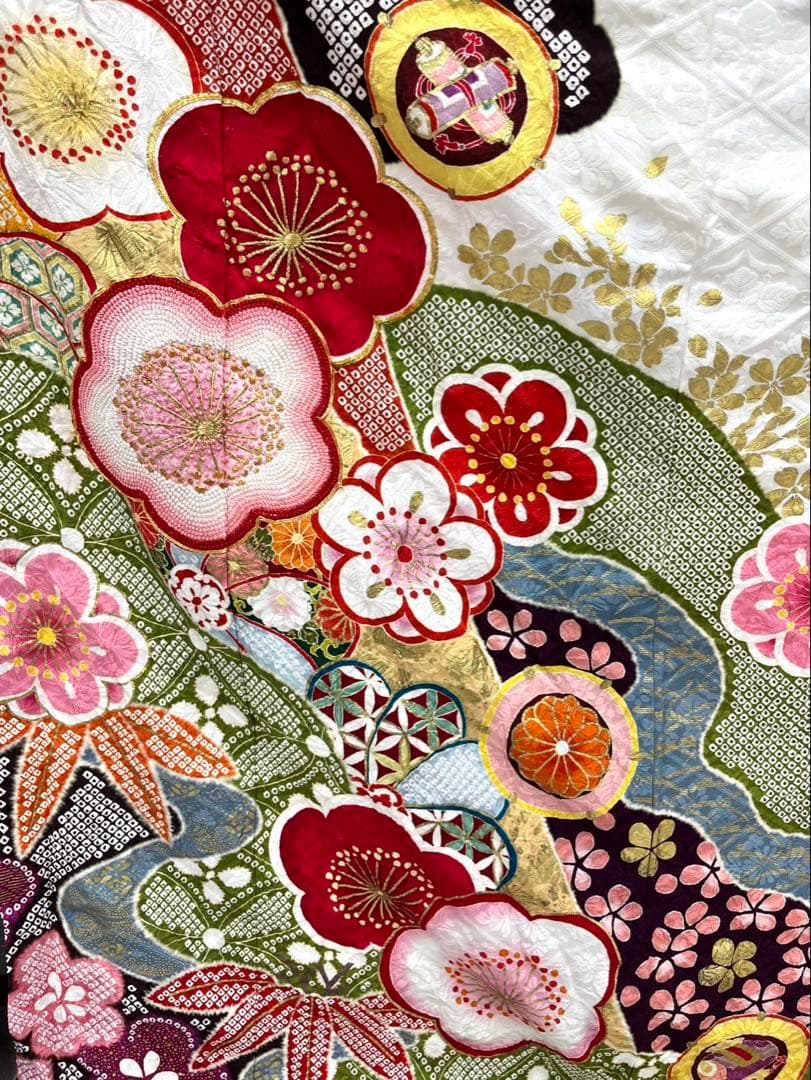 《美品》振袖　単品 A No.425 白地絞り　中振袖160〜170cm