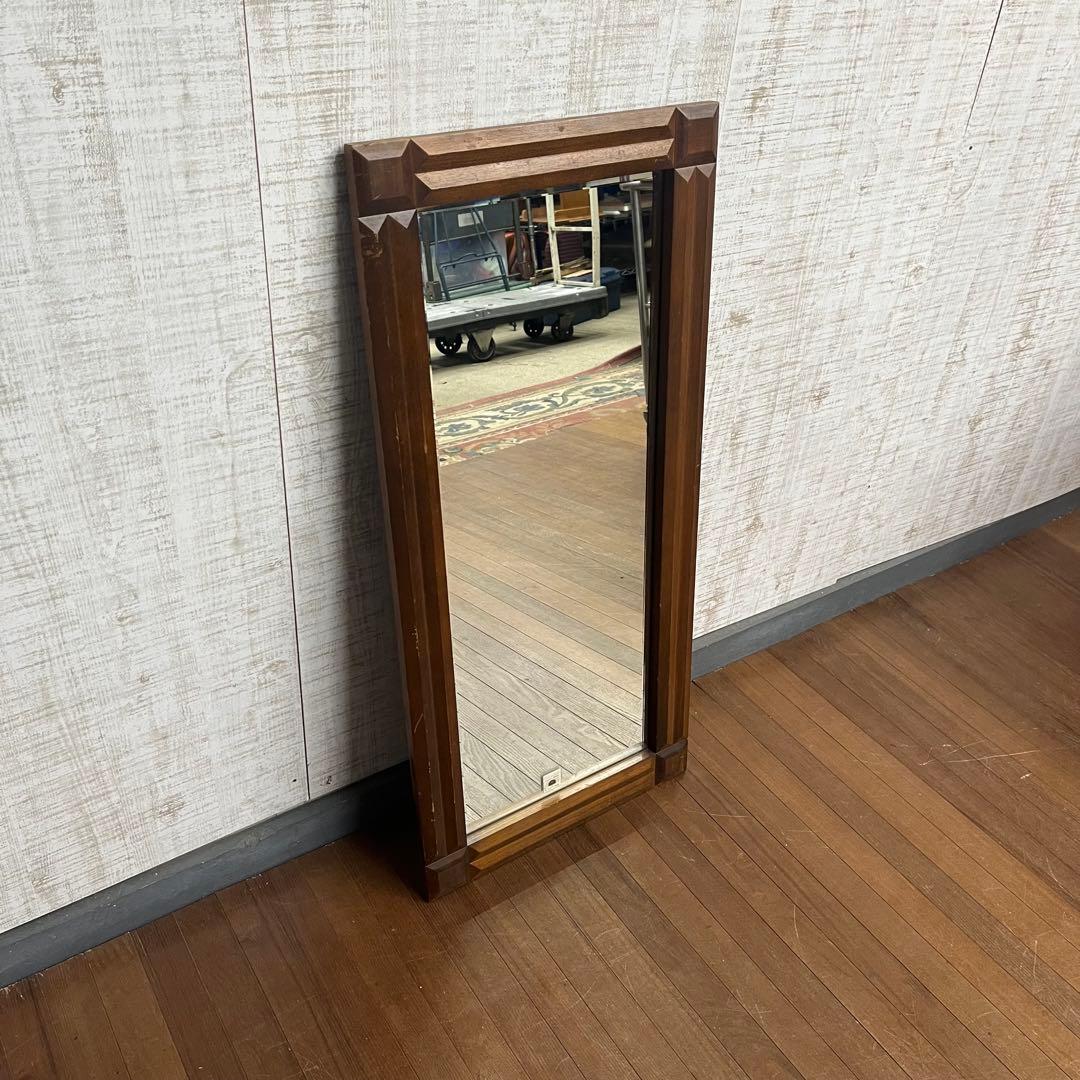 【アンティーク】木製フレーム 壁掛け鏡 ウォールミラー 姿見 古道具 北欧レトロ